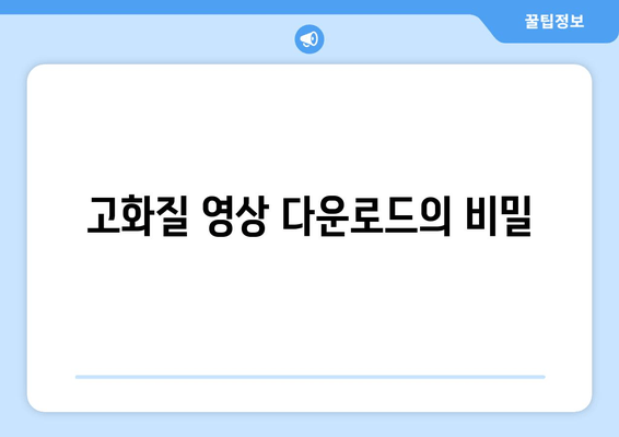 고화질 영상 다운로드의 비밀