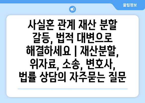 사실혼 관계 재산 분할 갈등, 법적 대변으로 해결하세요 | 재산분할, 위자료, 소송, 변호사, 법률 상담