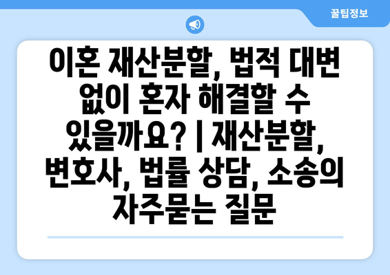 이혼 재산분할, 법적 대변 없이 혼자 해결할 수 있을까요? | 재산분할, 변호사, 법률 상담, 소송