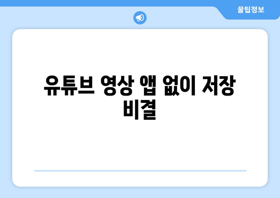 유튜브 영상 앱 없이 저장 비결