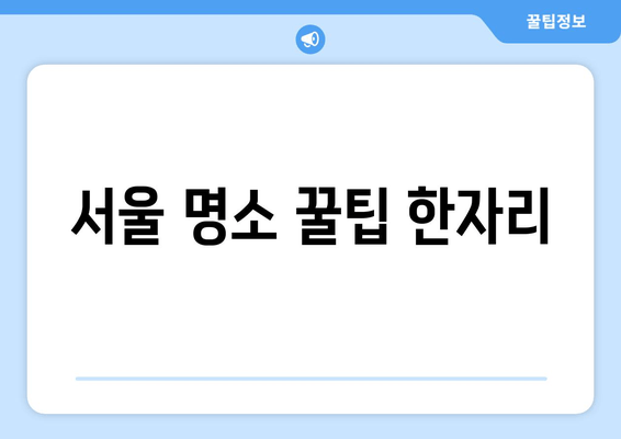 서울 명소 꿀팁 한자리