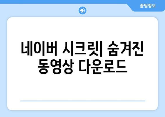 네이버 시크릿| 숨겨진 동영상 다운로드