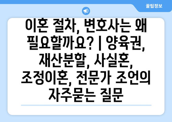 이혼 절차, 변호사는 왜 필요할까요? | 양육권, 재산분할, 사실혼, 조정이혼, 전문가 조언