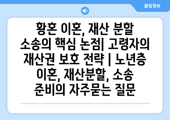 황혼 이혼, 재산 분할 소송의 핵심 논점| 고령자의 재산권 보호 전략 | 노년층 이혼, 재산분할, 소송 준비