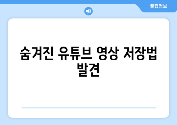 숨겨진 유튜브 영상 저장법 발견