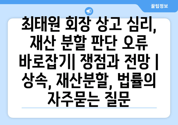 최태원 회장 상고 심리, 재산 분할 판단 오류 바로잡기| 쟁점과 전망 | 상속, 재산분할, 법률