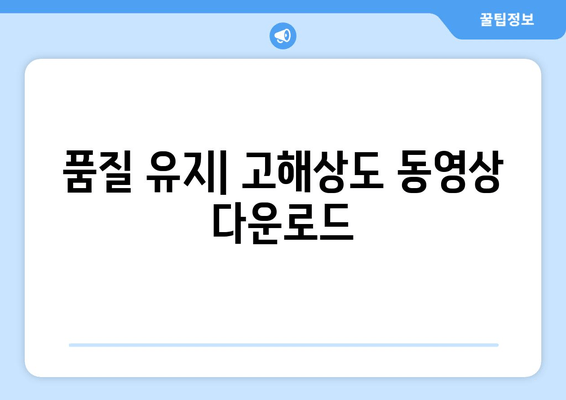 품질 유지| 고해상도 동영상 다운로드