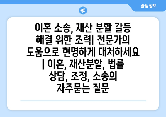 이혼 소송, 재산 분할 갈등 해결 위한 조력| 전문가의 도움으로 현명하게 대처하세요 | 이혼, 재산분할, 법률 상담, 조정, 소송