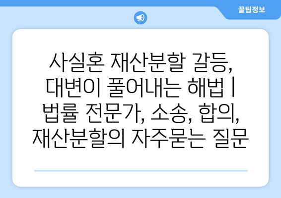 사실혼 재산분할 갈등, 대변이 풀어내는 해법 | 법률 전문가, 소송, 합의, 재산분할