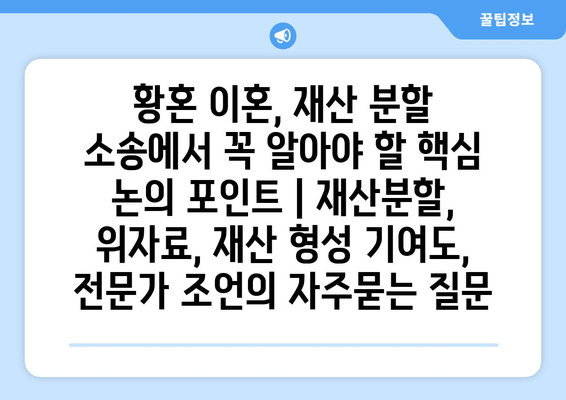 황혼 이혼, 재산 분할 소송에서 꼭 알아야 할 핵심 논의 포인트 | 재산분할, 위자료, 재산 형성 기여도, 전문가 조언