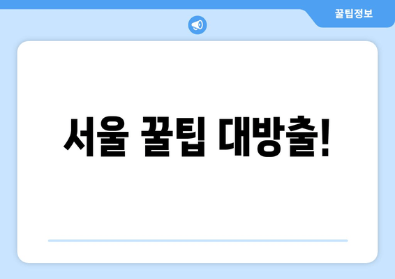 서울 꿀팁 대방출!