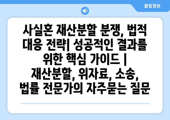 사실혼 재산분할 분쟁, 법적 대응 전략| 성공적인 결과를 위한 핵심 가이드 | 재산분할, 위자료, 소송, 법률 전문가