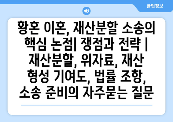 황혼 이혼, 재산분할 소송의 핵심 논점| 쟁점과 전략 | 재산분할, 위자료, 재산 형성 기여도, 법률 조항, 소송 준비