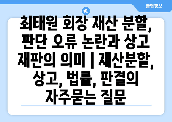 최태원 회장 재산 분할, 판단 오류 논란과 상고 재판의 의미 | 재산분할, 상고, 법률, 판결