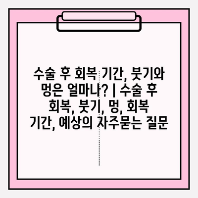 수술 후 회복 기간, 붓기와 멍은 얼마나? | 수술 후 회복, 붓기, 멍, 회복 기간, 예상
