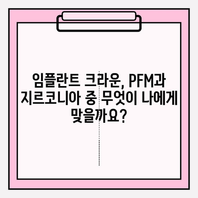 임플란트 수술 후 PFM vs 지르코니아 크라운| 나에게 맞는 최적의 선택은? | 임플란트, 크라운, PFM, 지르코니아, 비교