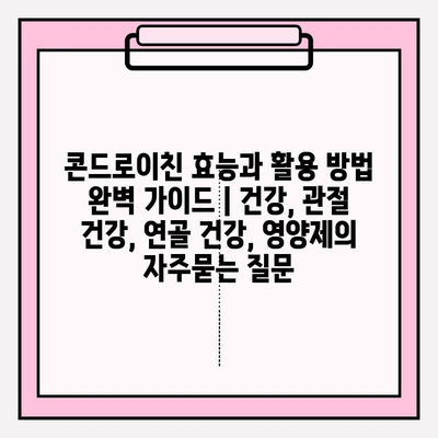 콘드로이친 효능과 활용 방법 완벽 가이드 | 건강, 관절 건강, 연골 건강, 영양제