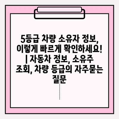 5등급 차량 소유자 정보, 이렇게 빠르게 확인하세요! | 자동차 정보, 소유주 조회, 차량 등급