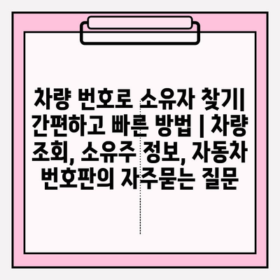 차량 번호로 소유자 찾기| 간편하고 빠른 방법 | 차량 조회, 소유주 정보, 자동차 번호판