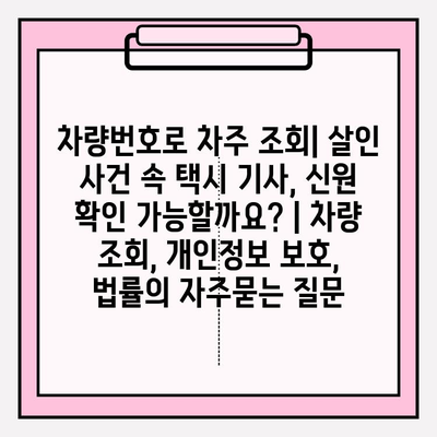 차량번호로 차주 조회| 살인 사건 속 택시 기사, 신원 확인 가능할까요? | 차량 조회, 개인정보 보호, 법률