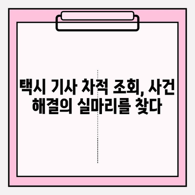 택시 기사 차적 조회를 활용한 사건 조사| 효과적인 방법과 주의 사항 | 택시, 사건, 조사, 증거, 법률