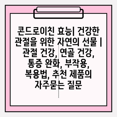 콘드로이친 효능| 건강한 관절을 위한 자연의 선물 | 관절 건강, 연골 건강, 통증 완화, 부작용, 복용법, 추천 제품