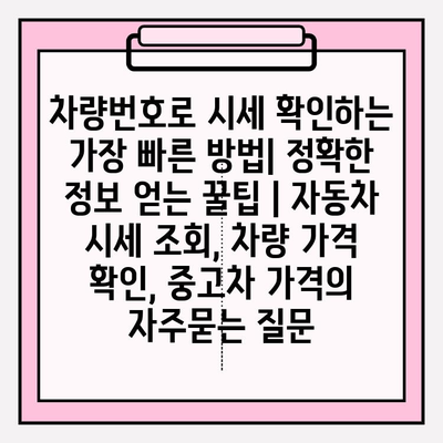 차량번호로 시세 확인하는 가장 빠른 방법| 정확한 정보 얻는 꿀팁 | 자동차 시세 조회, 차량 가격 확인, 중고차 가격