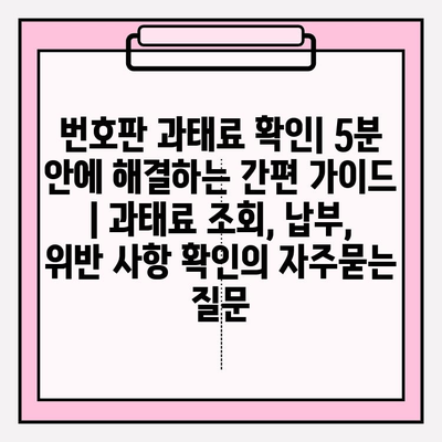 번호판 과태료 확인| 5분 안에 해결하는 간편 가이드 | 과태료 조회, 납부, 위반 사항 확인