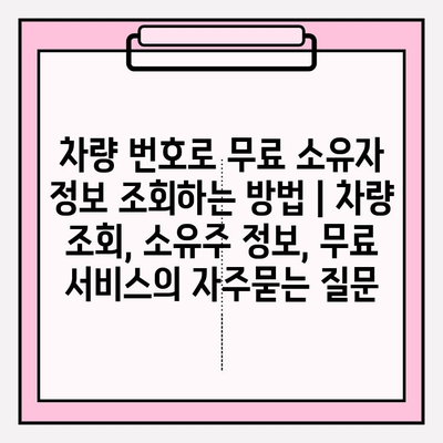 차량 번호로 무료 소유자 정보 조회하는 방법 | 차량 조회, 소유주 정보, 무료 서비스