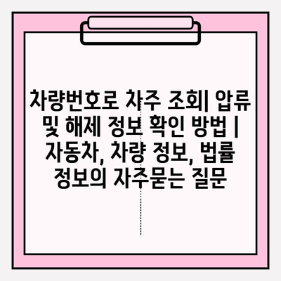 차량번호로 차주 조회| 압류 및 해제 정보 확인 방법 | 자동차, 차량 정보, 법률 정보