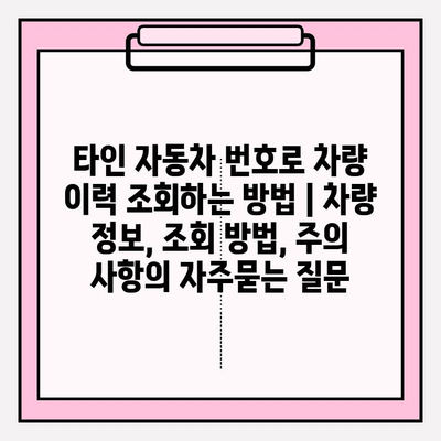 타인 자동차 번호로 차량 이력 조회하는 방법 | 차량 정보, 조회 방법, 주의 사항