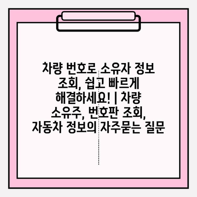 차량 번호로 소유자 정보 조회, 쉽고 빠르게 해결하세요! | 차량 소유주, 번호판 조회, 자동차 정보