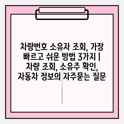 차량번호 소유자 조회, 가장 빠르고 쉬운 방법 3가지 | 차량 조회, 소유주 확인, 자동차 정보