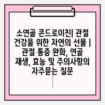 소연골 콘드로이친| 관절 건강을 위한 자연의 선물 | 관절 통증 완화, 연골 재생, 효능 및 주의사항