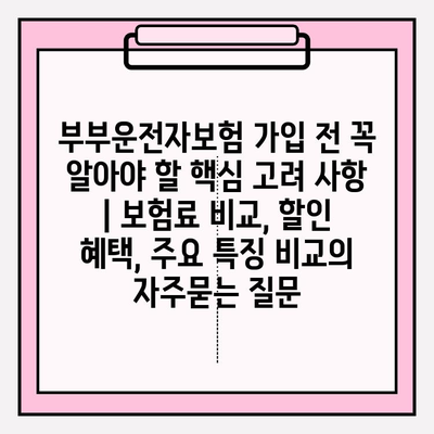 부부운전자보험 가입 전 꼭 알아야 할 핵심 고려 사항 | 보험료 비교, 할인 혜택, 주요 특징 비교