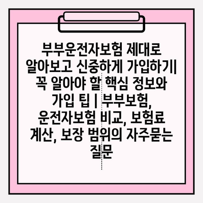 부부운전자보험 제대로 알아보고 신중하게 가입하기| 꼭 알아야 할 핵심 정보와 가입 팁 | 부부보험, 운전자보험 비교, 보험료 계산, 보장 범위