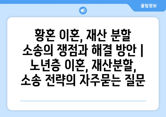 황혼 이혼, 재산 분할 소송의 쟁점과 해결 방안 | 노년층 이혼, 재산분할, 소송 전략