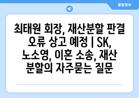 최태원 회장, 재산분할 판결 오류 상고 예정 | SK, 노소영, 이혼 소송, 재산 분할