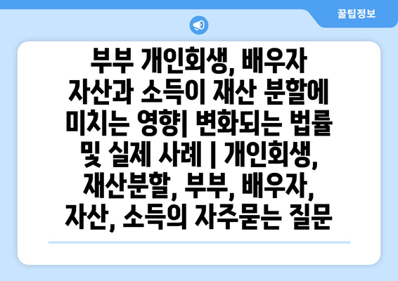 부부 개인회생, 배우자 자산과 소득이 재산 분할에 미치는 영향| 변화되는 법률 및 실제 사례 | 개인회생, 재산분할, 부부, 배우자, 자산, 소득