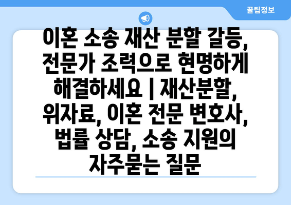 이혼 소송 재산 분할 갈등, 전문가 조력으로 현명하게 해결하세요 | 재산분할, 위자료, 이혼 전문 변호사, 법률 상담, 소송 지원