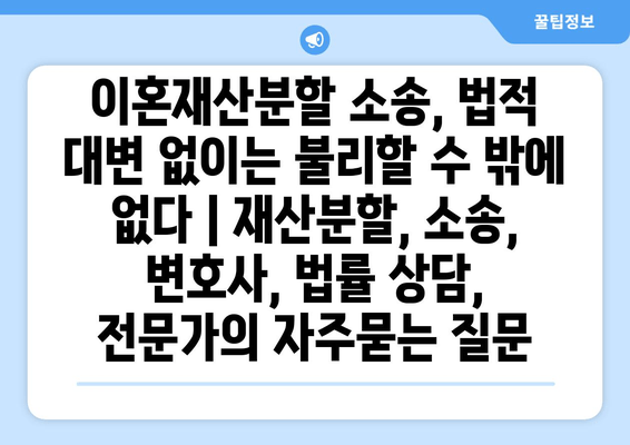 이혼재산분할 소송, 법적 대변 없이는 불리할 수 밖에 없다 | 재산분할, 소송, 변호사, 법률 상담, 전문가