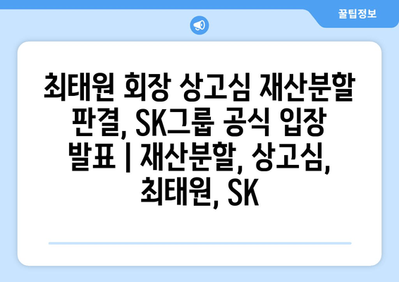 최태원 회장 상고심 재산분할 판결, SK그룹 공식 입장 발표 | 재산분할, 상고심, 최태원, SK