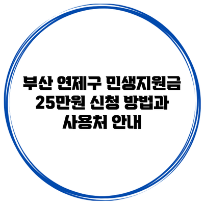 부산 연제구 민생지원금 25만원 신청 방법과 사용처 안내
