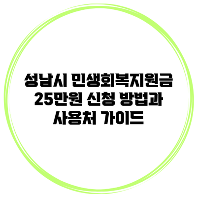 성남시 민생회복지원금 25만원 신청 방법과 사용처 가이드