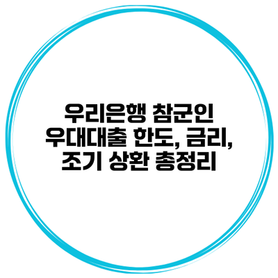 우리은행 참군인 우대대출 한도, 금리, 조기 상환 총정리